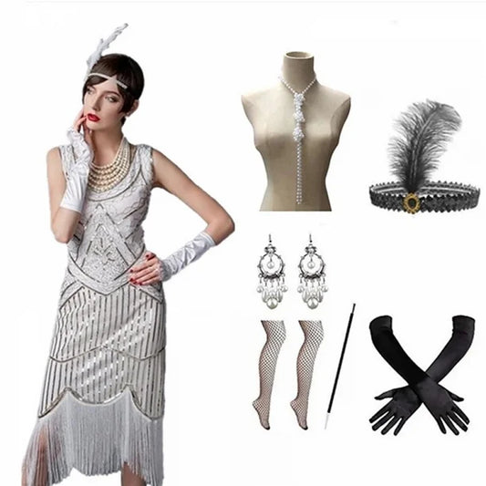 Kit Años 20s , Vestidos, Guantes, Plumas Perlas, etc.